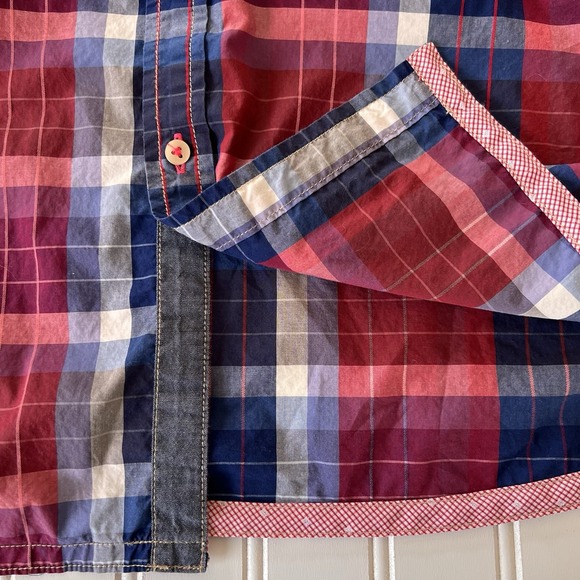 Tommy Bahama Men's Short Sleeve Button Up Shirt XL Red White Blue Plaid Cotton - Picture 8 of 8
